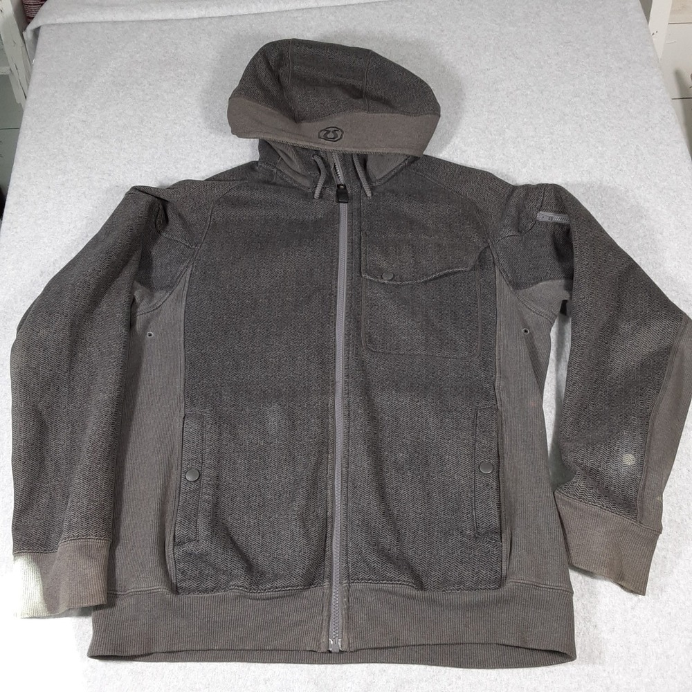 VTG Lululemon Mens Herringbone Full Zip Hoodie Gray Fleece Lined Jacket Pocket